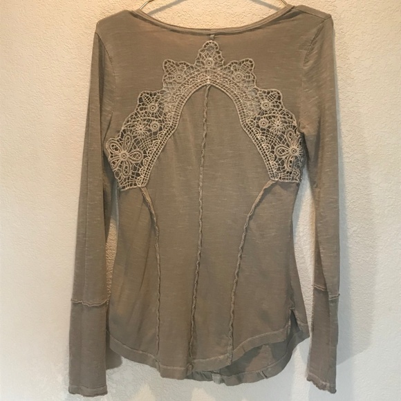 Free People Crochet Detail V Neck Henley Top - Picture 6 of 7